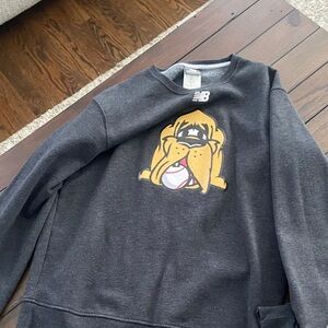 New Balance Men's Dark Gray BullgodGraphic Crewneck Sweater size-L